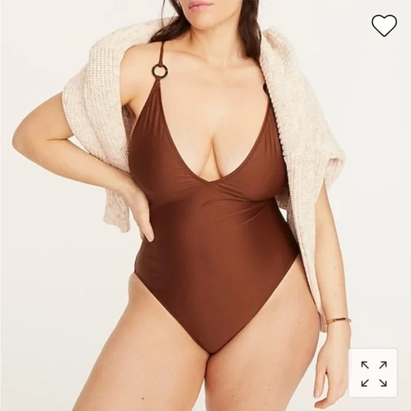 J. Crew O-Ring V-Neck One Piece Swimsuit Size 22 NWT Brown - Picture 2 of 9